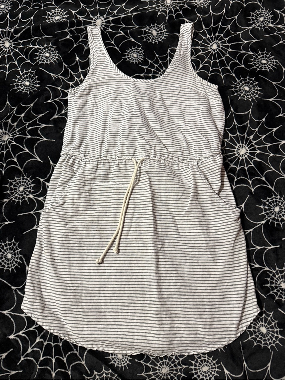 GAP Black and White Striped Drawstring Tank Dress